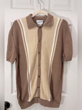 Knit Irvine Park Vintage Retro Polo Short Sleeve Vertical Striped Shirt Size M